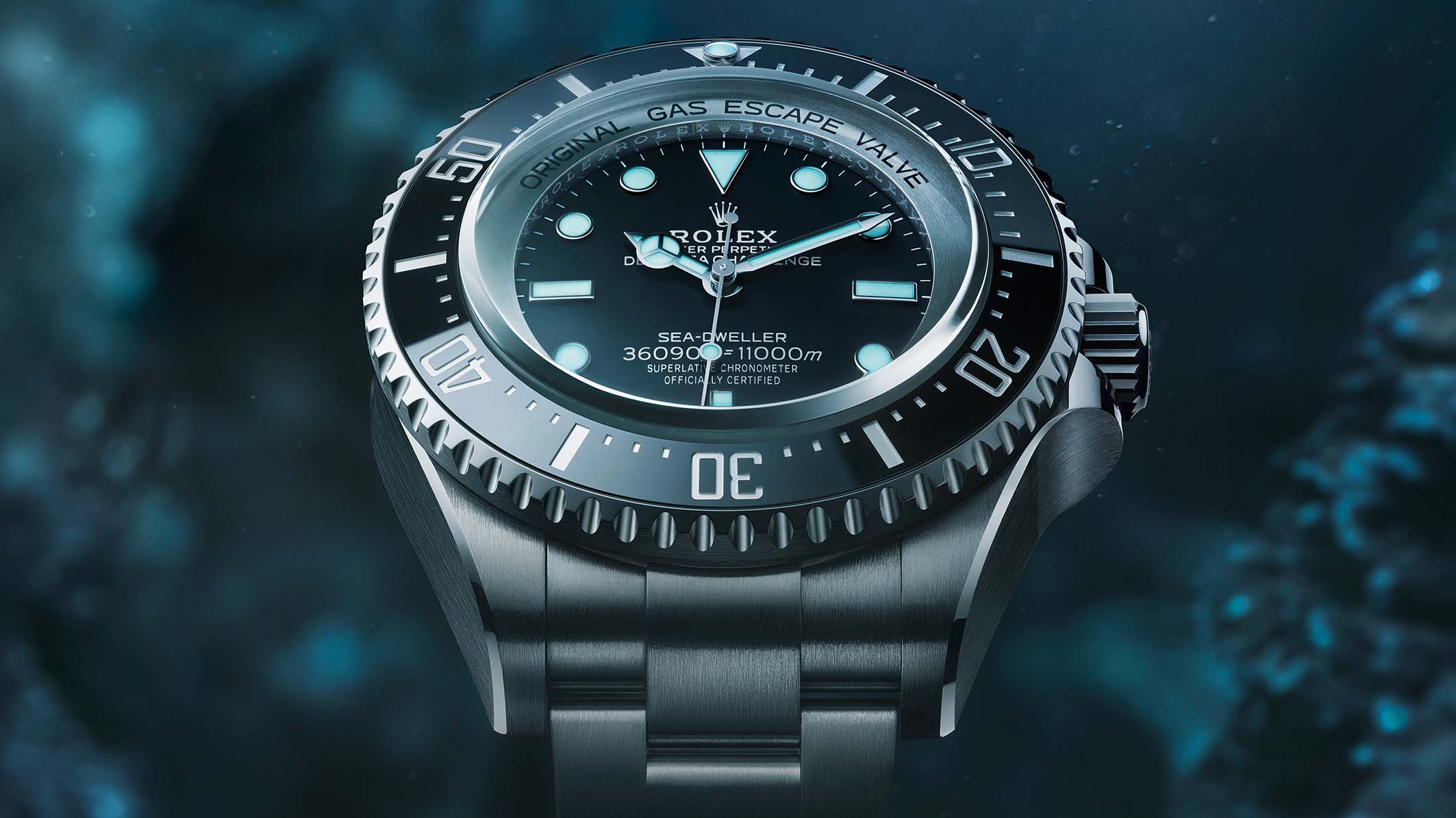 The Oyster Perpetual DeepseaChallenge, waterproof to a depthof 11,000 metres (36,090 feet)